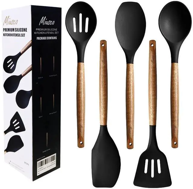 Main image of Kitchen Utensils Set, Silicone Cooking Utensils Set,Non-Stick Silicone Spatula Set with Natural Acacia Hard Wood Handle, 5 Piece, Upgraded Thickened Cookware