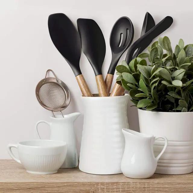 Alt view image 6 of 7 - Kitchen Utensils Set, Silicone Cooking Utensils Set,Non-Stick Silicone Spatula Set with Natural Acacia Hard Wood Handle, 5 Piece, Upgraded Thickened Cookware
