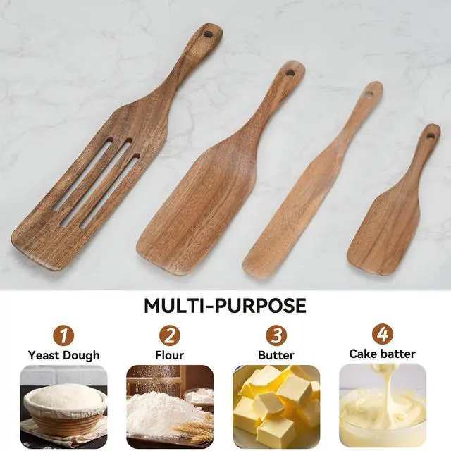 Alt view image 2 of 7 - Spurtle Set,Wooden Utensil Set,Wooden Kitchen Utensils Set of 4,Wood Spoon for Sourdough Starter and Jar Cookware