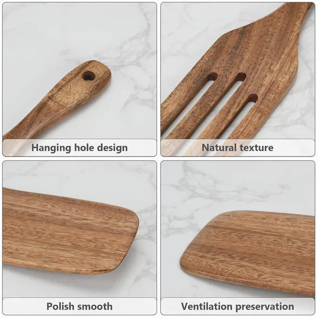 Alt view image 3 of 7 - Spurtle Set,Wooden Utensil Set,Wooden Kitchen Utensils Set of 4,Wood Spoon for Sourdough Starter and Jar Cookware