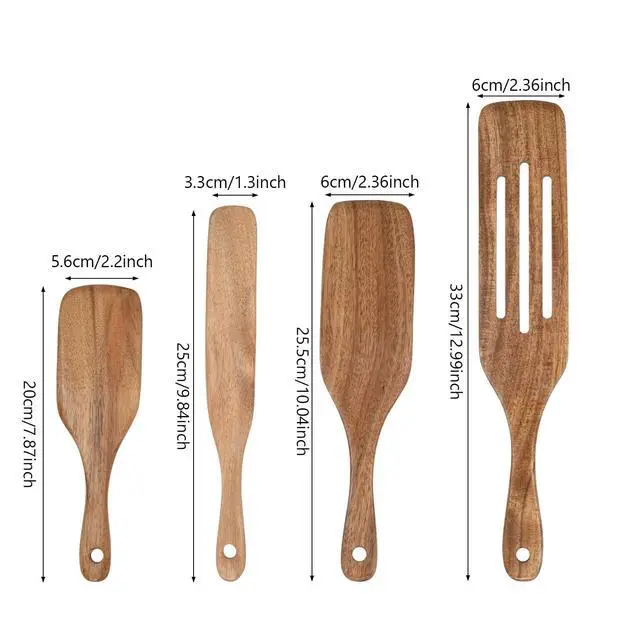 Alt view image 5 of 7 - Spurtle Set,Wooden Utensil Set,Wooden Kitchen Utensils Set of 4,Wood Spoon for Sourdough Starter and Jar Cookware