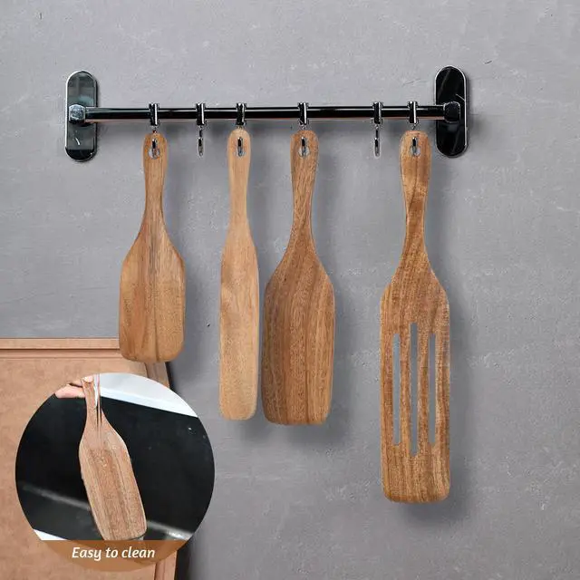 Alt view image 7 of 7 - Spurtle Set,Wooden Utensil Set,Wooden Kitchen Utensils Set of 4,Wood Spoon for Sourdough Starter and Jar Cookware