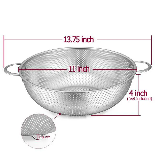 Alt view image 2 of 7 - Stainless Steel Colander, 5QT Micro-Perforated Metal Colander Food Strainer with Handles, for Draining Washing Rinsing Steaming, Non Toxic & Dishwasher Safe, Solid Construction & 3 Stable Feet
