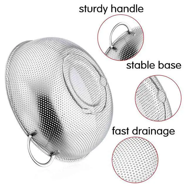 Alt view image 3 of 7 - Stainless Steel Colander, 5QT Micro-Perforated Metal Colander Food Strainer with Handles, for Draining Washing Rinsing Steaming, Non Toxic & Dishwasher Safe, Solid Construction & 3 Stable Feet