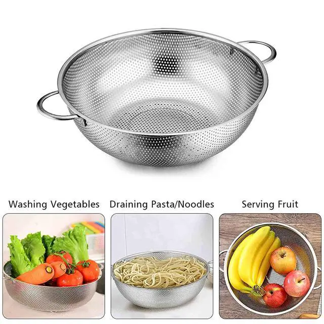 Alt view image 5 of 7 - Stainless Steel Colander, 5QT Micro-Perforated Metal Colander Food Strainer with Handles, for Draining Washing Rinsing Steaming, Non Toxic & Dishwasher Safe, Solid Construction & 3 Stable Feet