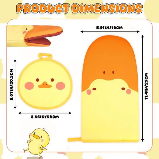 Alt view image 2 of 7 - Oven Mitts, Cute Kitchen Oven Mitts and Pot Holders Sets, Heat Resistant Funny Duck Glove Potholder and Hot Pads Soft Lining, Cute Yellow Kitchen Baking Grilling Cooking Housewarming