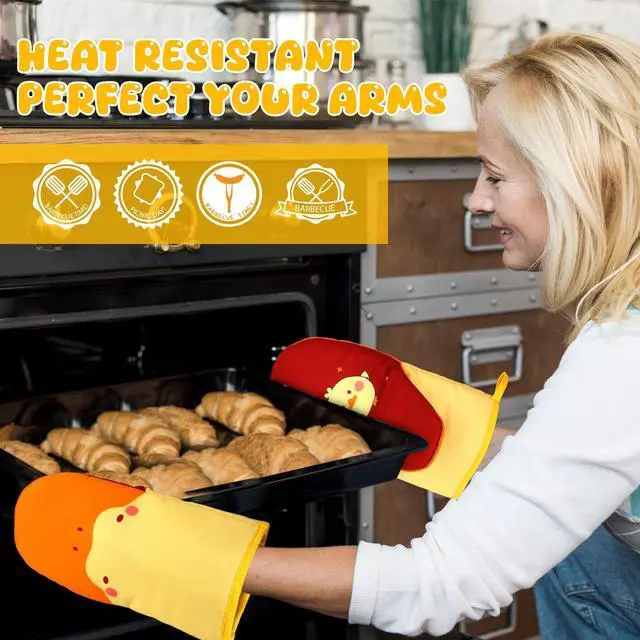 Alt view image 4 of 7 - Oven Mitts, Cute Kitchen Oven Mitts and Pot Holders Sets, Heat Resistant Funny Duck Glove Potholder and Hot Pads Soft Lining, Cute Yellow Kitchen Baking Grilling Cooking Housewarming