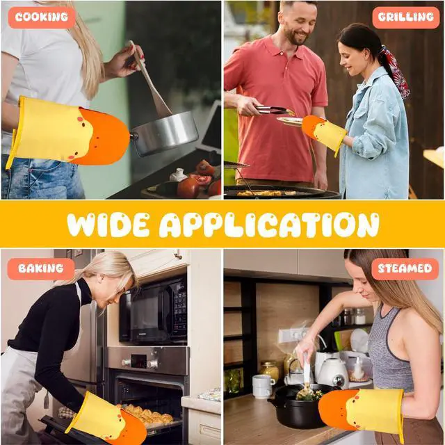 Alt view image 7 of 7 - Oven Mitts, Cute Kitchen Oven Mitts and Pot Holders Sets, Heat Resistant Funny Duck Glove Potholder and Hot Pads Soft Lining, Cute Yellow Kitchen Baking Grilling Cooking Housewarming