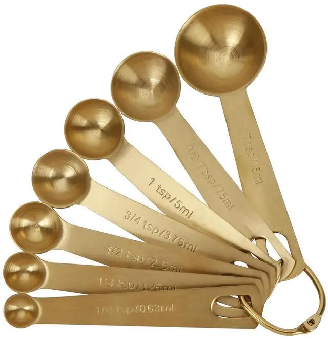 Main image of Measuring Spoons,304 Stainless Steel Measuring Cups & Spoon Set of 7 Piece:1Tbsp&1/2Tbsp,1tsp,3/4tsp,1/2tsp,1/4tsp,1/8tsp Teaspoon Coffee Scoop Tablespoon for Dry and Liquid Ingredients,Gold