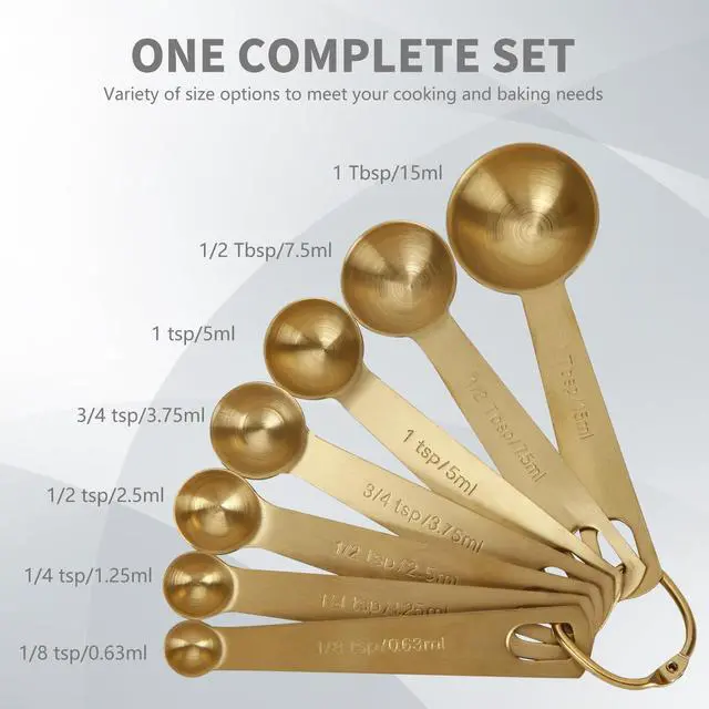 Alt view image 2 of 7 - Measuring Spoons,304 Stainless Steel Measuring Cups & Spoon Set of 7 Piece:1Tbsp&1/2Tbsp,1tsp,3/4tsp,1/2tsp,1/4tsp,1/8tsp Teaspoon Coffee Scoop Tablespoon for Dry and Liquid Ingredients,Gold