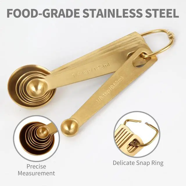 Alt view image 3 of 7 - Measuring Spoons,304 Stainless Steel Measuring Cups & Spoon Set of 7 Piece:1Tbsp&1/2Tbsp,1tsp,3/4tsp,1/2tsp,1/4tsp,1/8tsp Teaspoon Coffee Scoop Tablespoon for Dry and Liquid Ingredients,Gold