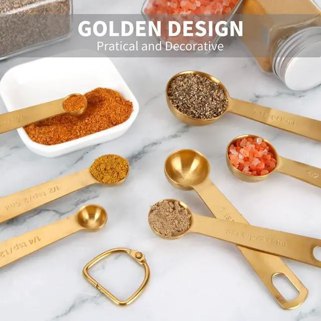 Alt view image 4 of 7 - Measuring Spoons,304 Stainless Steel Measuring Cups & Spoon Set of 7 Piece:1Tbsp&1/2Tbsp,1tsp,3/4tsp,1/2tsp,1/4tsp,1/8tsp Teaspoon Coffee Scoop Tablespoon for Dry and Liquid Ingredients,Gold