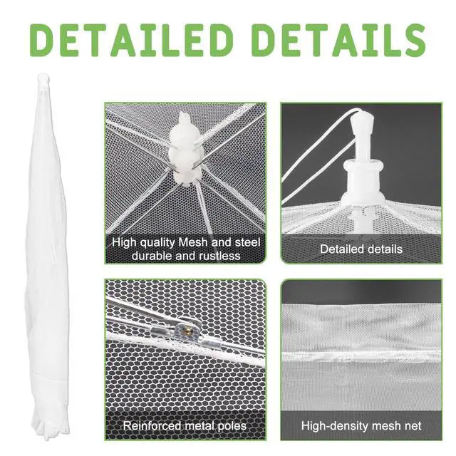 Alt view image 5 of 7 - Food Covers, 1 Extra Large (40"X23.7") & 4 (17"X17"), 5 Pack White Mesh Plate Serving Tents, Pop-Up Umbrella Screen Tents, Jumbo Food Net for Outdoor Picnics Parties BBQ, Collapsible Reusable