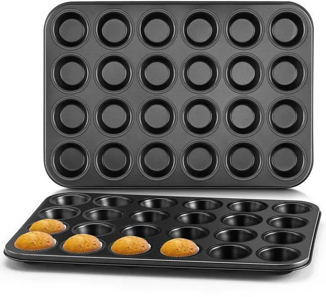 Main image of 2 Pack Mini Muffin Pan - Nonstick 24-Cup Carbon Steel Cupcake Tin Tray for Little Bites & Freezer Prep | Warp-Free Bakeware Ensures Even Baking & Effortless Release, Regular Size & Oven Safe