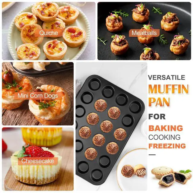 Alt view image 4 of 7 - 2 Pack Mini Muffin Pan - Nonstick 24-Cup Carbon Steel Cupcake Tin Tray for Little Bites & Freezer Prep | Warp-Free Bakeware Ensures Even Baking & Effortless Release, Regular Size & Oven Safe