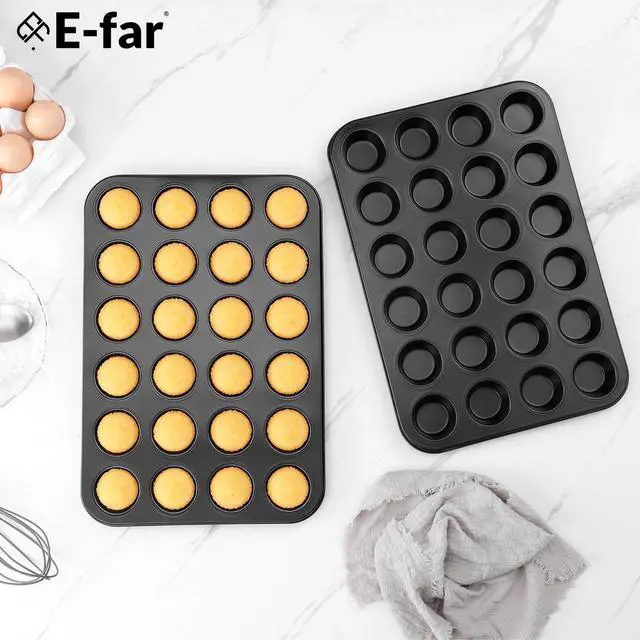 Alt view image 6 of 7 - 2 Pack Mini Muffin Pan - Nonstick 24-Cup Carbon Steel Cupcake Tin Tray for Little Bites & Freezer Prep | Warp-Free Bakeware Ensures Even Baking & Effortless Release, Regular Size & Oven Safe