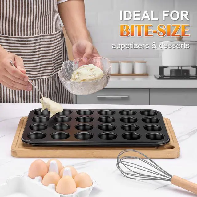 Alt view image 5 of 7 - 2 Pack Mini Muffin Pan - Nonstick 24-Cup Carbon Steel Cupcake Tin Tray for Little Bites & Freezer Prep | Warp-Free Bakeware Ensures Even Baking & Effortless Release, Regular Size & Oven Safe