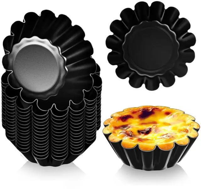 Main image of 16 Pcs Egg Tart Molds, Non-stick Carbon Steel Tart Pans, Mini Pie Moulds, Muffin Cupcake Pudding Baking Cup Maker - for Pies, Chinese Egg Tarts, Cakes (2.6 Inch)
