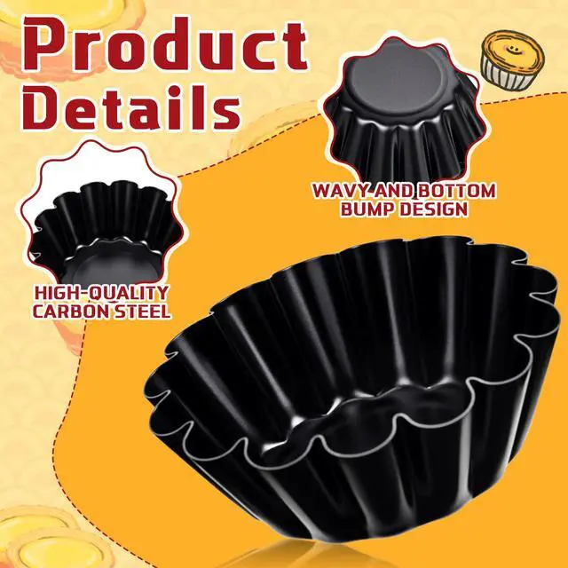Alt view image 3 of 7 - 16 Pcs Egg Tart Molds, Non-stick Carbon Steel Tart Pans, Mini Pie Moulds, Muffin Cupcake Pudding Baking Cup Maker - for Pies, Chinese Egg Tarts, Cakes (2.6 Inch)