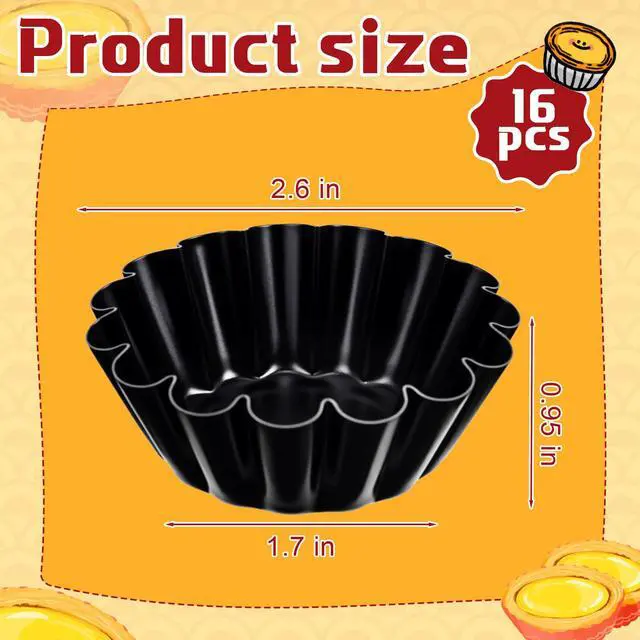 Alt view image 2 of 7 - 16 Pcs Egg Tart Molds, Non-stick Carbon Steel Tart Pans, Mini Pie Moulds, Muffin Cupcake Pudding Baking Cup Maker - for Pies, Chinese Egg Tarts, Cakes (2.6 Inch)
