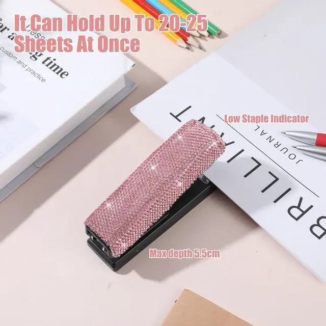 Alt view image 4 of 7 - 2 Pack Bling Crystal Stapler Sparkly Diamond Stapler for Desk, Handmade Rhinestone Glitter Office Staplers with 2000 Staples, Dazzling Pink Desktop Accessory