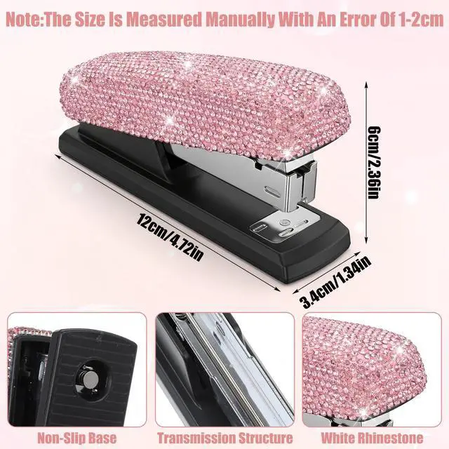 Alt view image 2 of 7 - 2 Pack Bling Crystal Stapler Sparkly Diamond Stapler for Desk, Handmade Rhinestone Glitter Office Staplers with 2000 Staples, Dazzling Pink Desktop Accessory