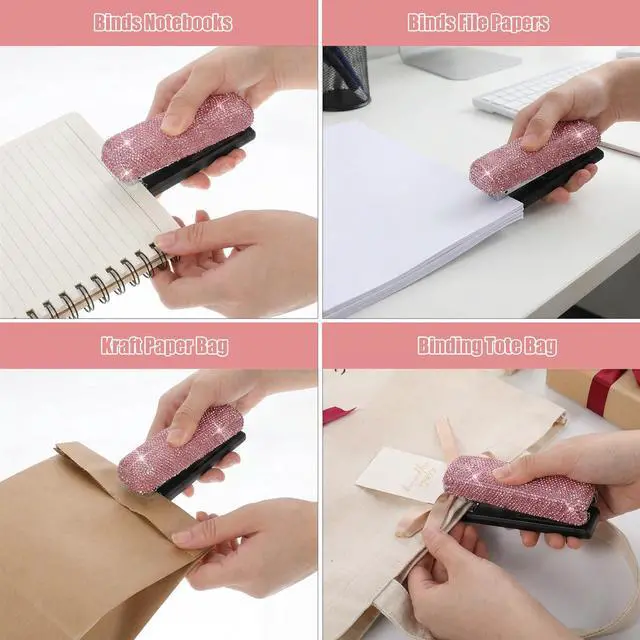 Alt view image 5 of 7 - 2 Pack Bling Crystal Stapler Sparkly Diamond Stapler for Desk, Handmade Rhinestone Glitter Office Staplers with 2000 Staples, Dazzling Pink Desktop Accessory