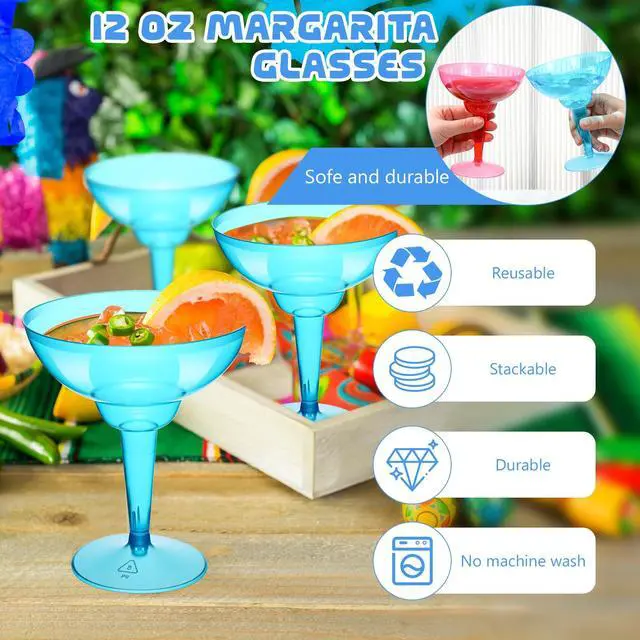 Alt view image 3 of 7 - 12 Pcs Plastic Margarita Glasses 12 oz Margarita Cups Mexican Theme Party Decorations Martini Glasses Bulk Cocktail Glass for Wedding Mexican Theme Carnivals (Blue)