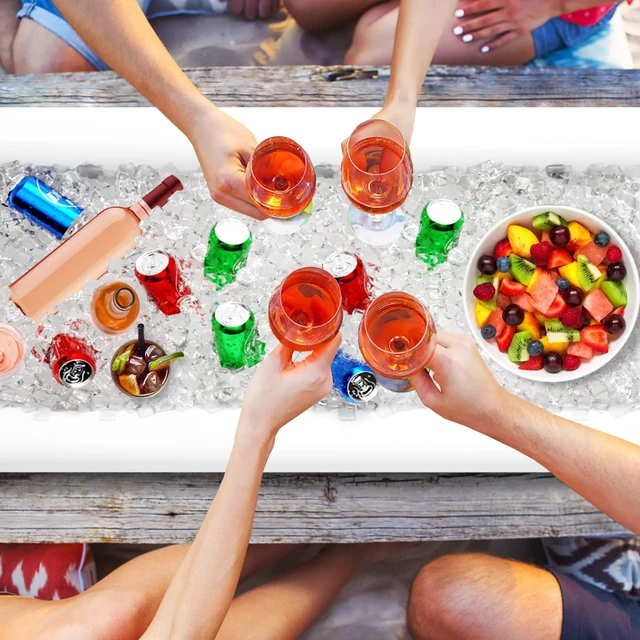 Alt view image 2 of 7 - Inflatable Serving Bars Ice Buffet Salad Serving Trays Food Drink Holder Cooler Containers Indoor Outdoor BBQ Picnic Pool Party Supplies Luau Cooler w Drain Plug