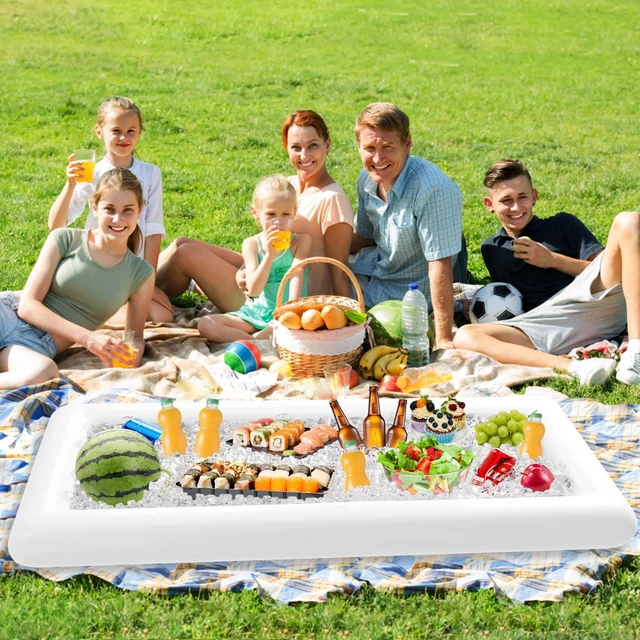 Alt view image 3 of 7 - Inflatable Serving Bars Ice Buffet Salad Serving Trays Food Drink Holder Cooler Containers Indoor Outdoor BBQ Picnic Pool Party Supplies Luau Cooler w Drain Plug