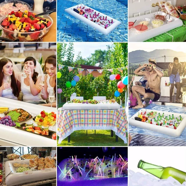 Alt view image 6 of 7 - Inflatable Serving Bars Ice Buffet Salad Serving Trays Food Drink Holder Cooler Containers Indoor Outdoor BBQ Picnic Pool Party Supplies Luau Cooler w Drain Plug