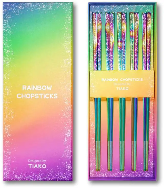Main image of Stainless Steel Rainbow Chopsticks - 5 Pairs Reusable Metal Chopsticks with Non-Slip Tips, Dishwasher Safe, Colorful Utensil Set for Adults, Kids, Asian Cuisine, Sushi, Noodles, Home Kitchen or Gift
