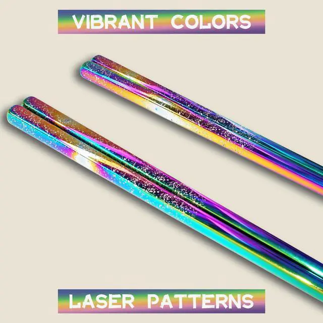 Alt view image 2 of 7 - Stainless Steel Rainbow Chopsticks - 5 Pairs Reusable Metal Chopsticks with Non-Slip Tips, Dishwasher Safe, Colorful Utensil Set for Adults, Kids, Asian Cuisine, Sushi, Noodles, Home Kitchen or Gift