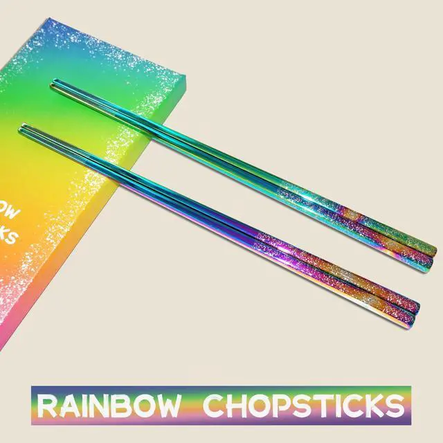 Alt view image 4 of 7 - Stainless Steel Rainbow Chopsticks - 5 Pairs Reusable Metal Chopsticks with Non-Slip Tips, Dishwasher Safe, Colorful Utensil Set for Adults, Kids, Asian Cuisine, Sushi, Noodles, Home Kitchen or Gift