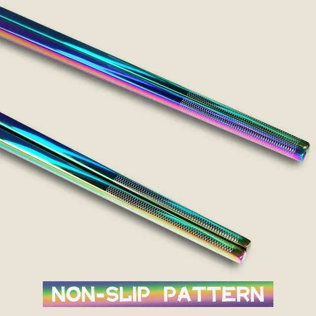 Alt view image 3 of 7 - Stainless Steel Rainbow Chopsticks - 5 Pairs Reusable Metal Chopsticks with Non-Slip Tips, Dishwasher Safe, Colorful Utensil Set for Adults, Kids, Asian Cuisine, Sushi, Noodles, Home Kitchen or Gift