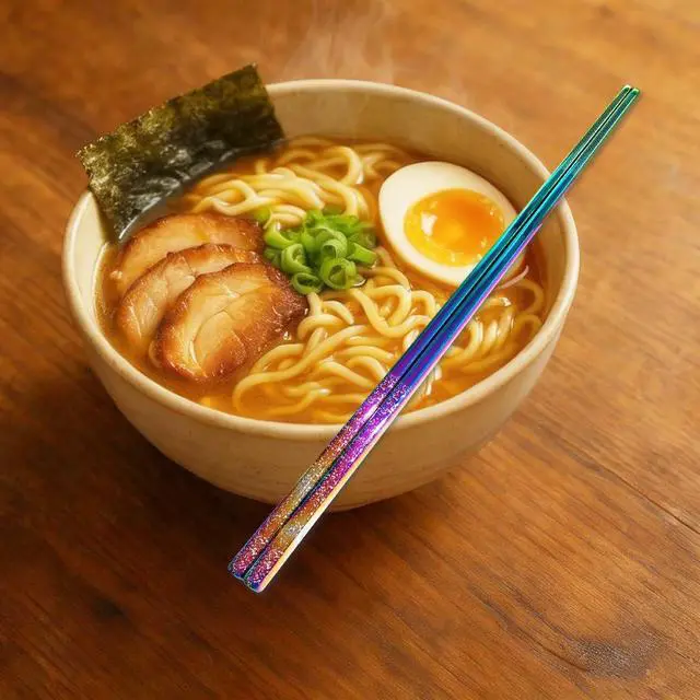 Alt view image 6 of 7 - Stainless Steel Rainbow Chopsticks - 5 Pairs Reusable Metal Chopsticks with Non-Slip Tips, Dishwasher Safe, Colorful Utensil Set for Adults, Kids, Asian Cuisine, Sushi, Noodles, Home Kitchen or Gift