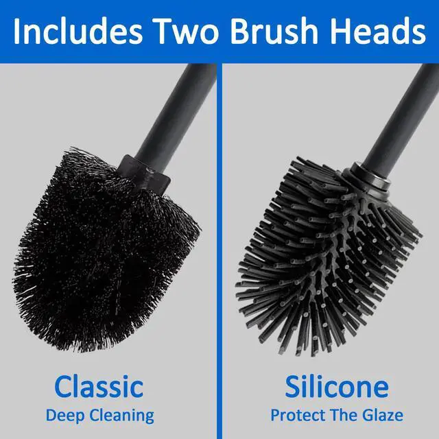 Alt view image 5 of 7 - Toilet Bowl Brush and Holder, Toilet Brush with Bamboo Handle and Covered Holder, Dual Brush Options, Weighted Metal Base (Black)