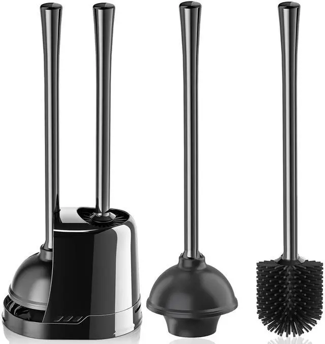 Main image of Toilet Plunger and Brush, Silicone Bowl Brush and Heavy Duty Toilet Plunger Set with Ventilated Holder, 2-in-1 Toilet Brush and Plunger Combo for 5.3-inch Toilet Drain Bathroom Cleaning