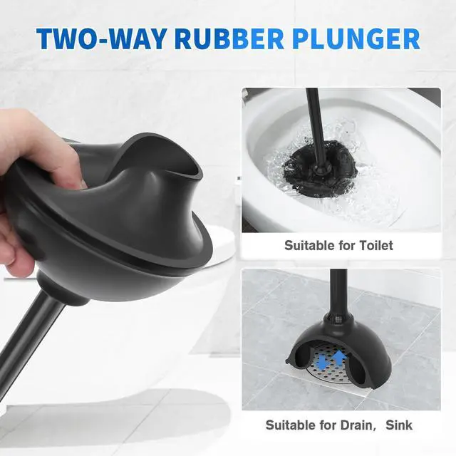Alt view image 3 of 7 - Toilet Plunger and Brush, Silicone Bowl Brush and Heavy Duty Toilet Plunger Set with Ventilated Holder, 2-in-1 Toilet Brush and Plunger Combo for 5.3-inch Toilet Drain Bathroom Cleaning