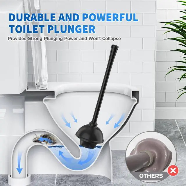 Alt view image 2 of 7 - Toilet Plunger and Brush, Silicone Bowl Brush and Heavy Duty Toilet Plunger Set with Ventilated Holder, 2-in-1 Toilet Brush and Plunger Combo for 5.3-inch Toilet Drain Bathroom Cleaning