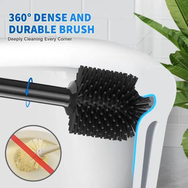 Alt view image 4 of 7 - Toilet Plunger and Brush, Silicone Bowl Brush and Heavy Duty Toilet Plunger Set with Ventilated Holder, 2-in-1 Toilet Brush and Plunger Combo for 5.3-inch Toilet Drain Bathroom Cleaning