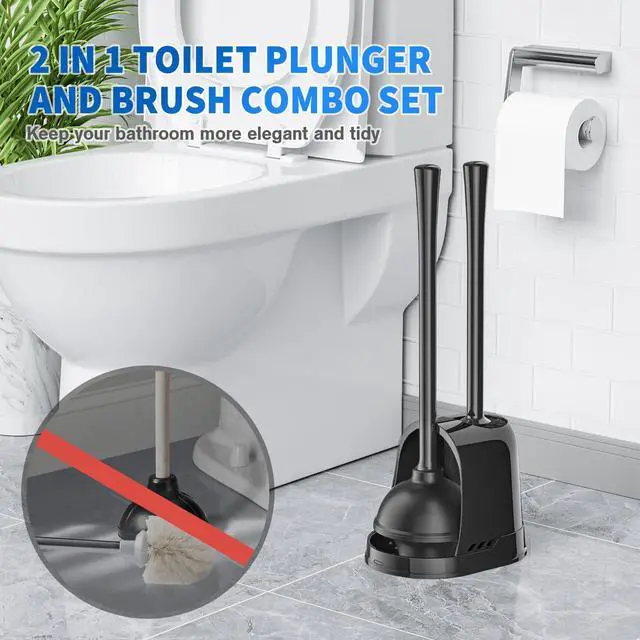 Alt view image 7 of 7 - Toilet Plunger and Brush, Silicone Bowl Brush and Heavy Duty Toilet Plunger Set with Ventilated Holder, 2-in-1 Toilet Brush and Plunger Combo for 5.3-inch Toilet Drain Bathroom Cleaning