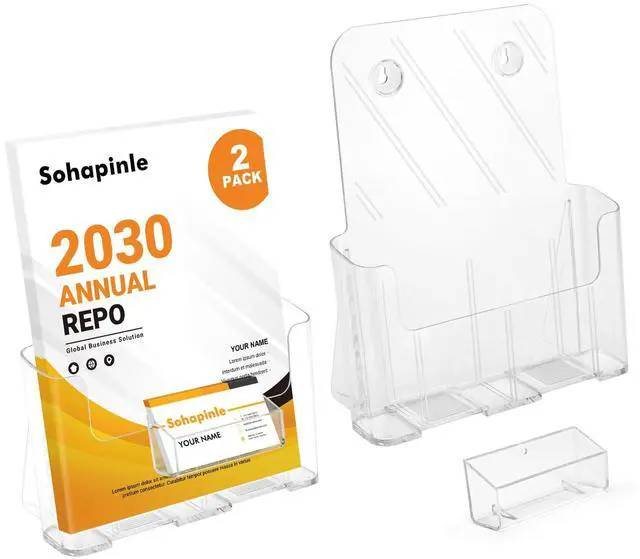 Main image of Acrylic Brochure Holder 8.5 x 11 inch 2 Pack Clear Literature Flyer Holders Plastic Rack Card Display Stand Thicker Countertop Organizer for Pamphlets Magazines Booklets Menus, Desk & Wall Mount