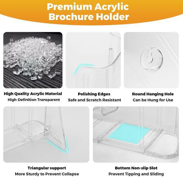 Alt view image 2 of 7 - Acrylic Brochure Holder 8.5 x 11 inch 2 Pack Clear Literature Flyer Holders Plastic Rack Card Display Stand Thicker Countertop Organizer for Pamphlets Magazines Booklets Menus, Desk & Wall Mount