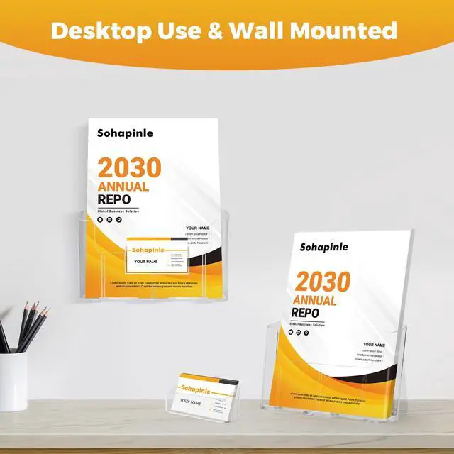 Alt view image 3 of 7 - Acrylic Brochure Holder 8.5 x 11 inch 2 Pack Clear Literature Flyer Holders Plastic Rack Card Display Stand Thicker Countertop Organizer for Pamphlets Magazines Booklets Menus, Desk & Wall Mount