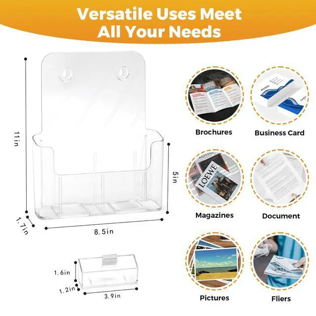 Alt view image 4 of 7 - Acrylic Brochure Holder 8.5 x 11 inch 2 Pack Clear Literature Flyer Holders Plastic Rack Card Display Stand Thicker Countertop Organizer for Pamphlets Magazines Booklets Menus, Desk & Wall Mount