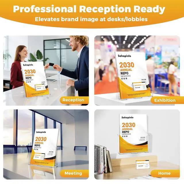 Alt view image 5 of 7 - Acrylic Brochure Holder 8.5 x 11 inch 2 Pack Clear Literature Flyer Holders Plastic Rack Card Display Stand Thicker Countertop Organizer for Pamphlets Magazines Booklets Menus, Desk & Wall Mount