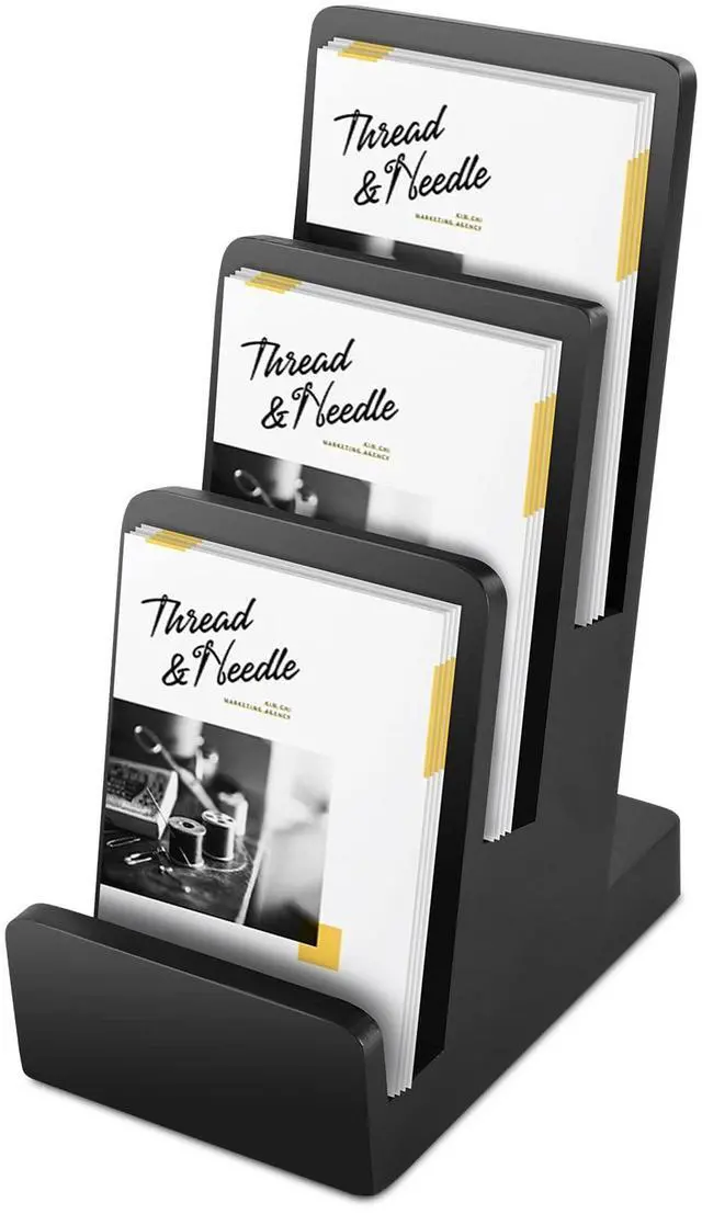 Main image of 3-Tier Pine Wood Literature Holder Black Trifold Brochure Organizer Countertop Book Display Rack Pamphlet Display Stand Flyer Holder Literature Holder for Magazine Booklets Pamphlet Menu