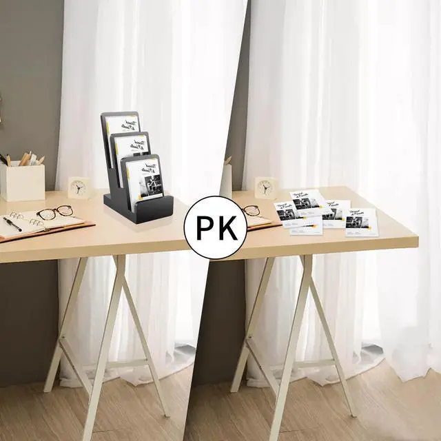 Alt view image 3 of 7 - 3-Tier Pine Wood Literature Holder Black Trifold Brochure Organizer Countertop Book Display Rack Pamphlet Display Stand Flyer Holder Literature Holder for Magazine Booklets Pamphlet Menu