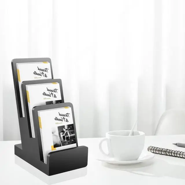 Alt view image 4 of 7 - 3-Tier Pine Wood Literature Holder Black Trifold Brochure Organizer Countertop Book Display Rack Pamphlet Display Stand Flyer Holder Literature Holder for Magazine Booklets Pamphlet Menu